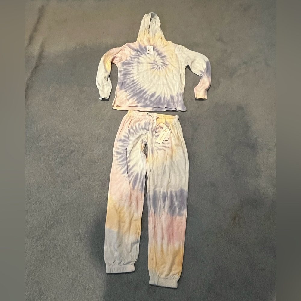 NWT Ocean Drive Girls (L) 14 Tie-Dye Crop Long Sleeve T-shirt Hoodie & Joggers